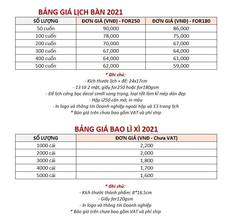Bao gia Lich ban & Bao li xi 2021